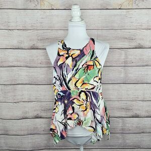Anthropologie HD Paris Lucille Floral Asymmetrical Peplum Watercolor Top Size 8
